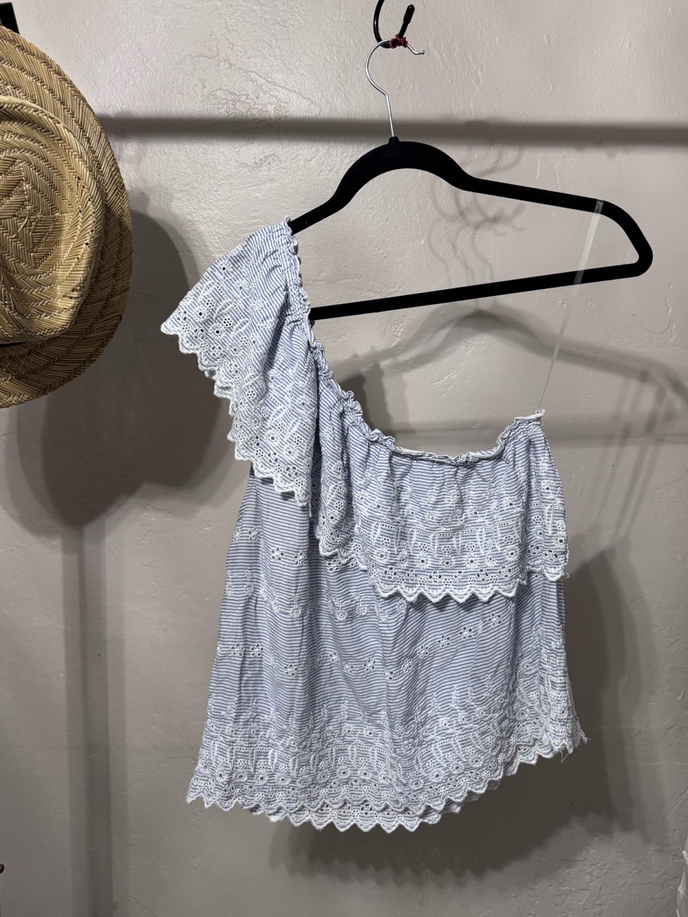 American Eagle Outfitters Light Blue One-Shoulder Eyelet Camisole